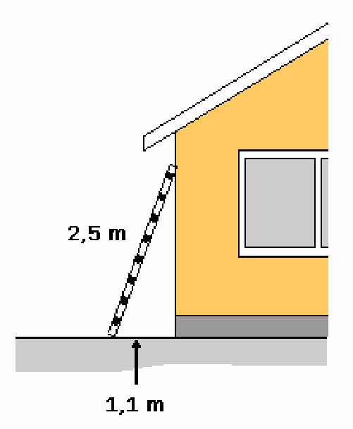 Stige på 2,5 meter som står 1,1 meter fra husveggen