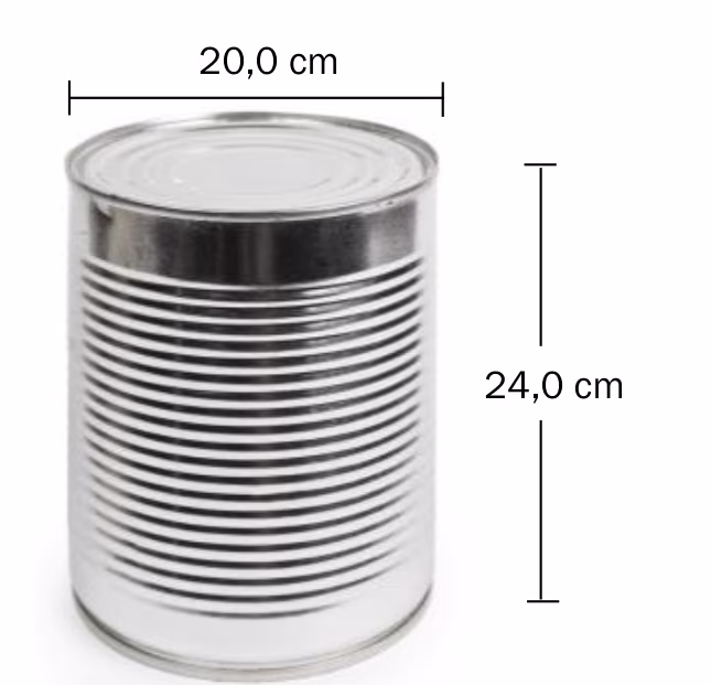Hermetikkboks med diameter $20{,}0$ cm og høyde $24{,}0$ cm