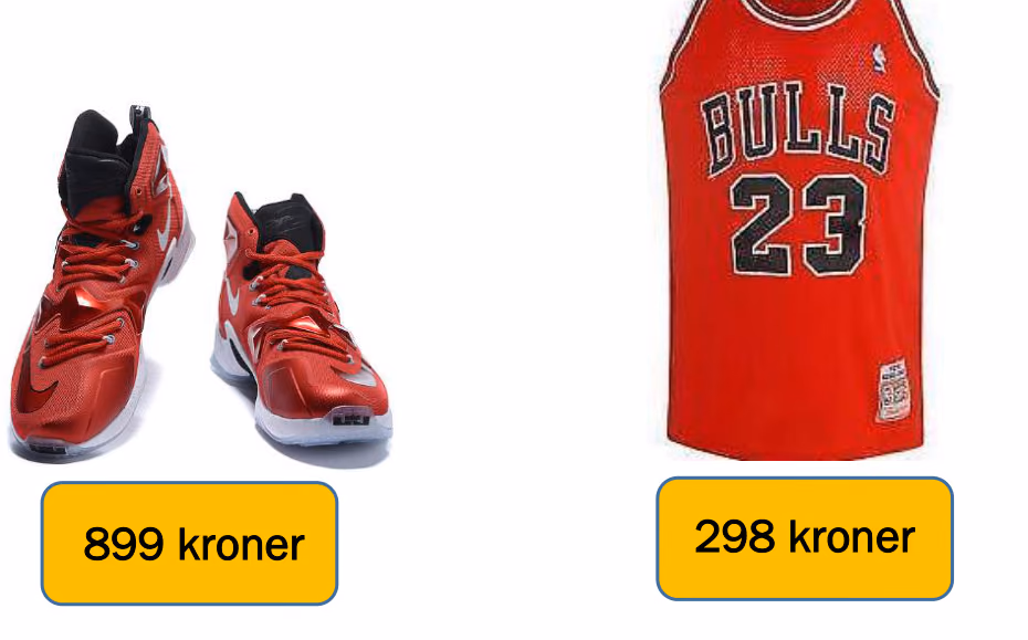 Et par basketballsko som koster 899 kroner, og en basketballtrøye som koster 298 kroner