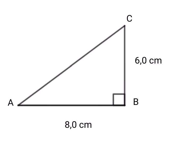 Rettvinklet trekant ABC med rett vinkel i B, der BC er 6,0 cm og AB er 8,0 cm