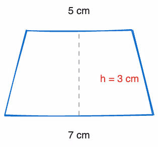 Trapes med parallelle sider 7 cm og 5 cm og høyde 3 cm