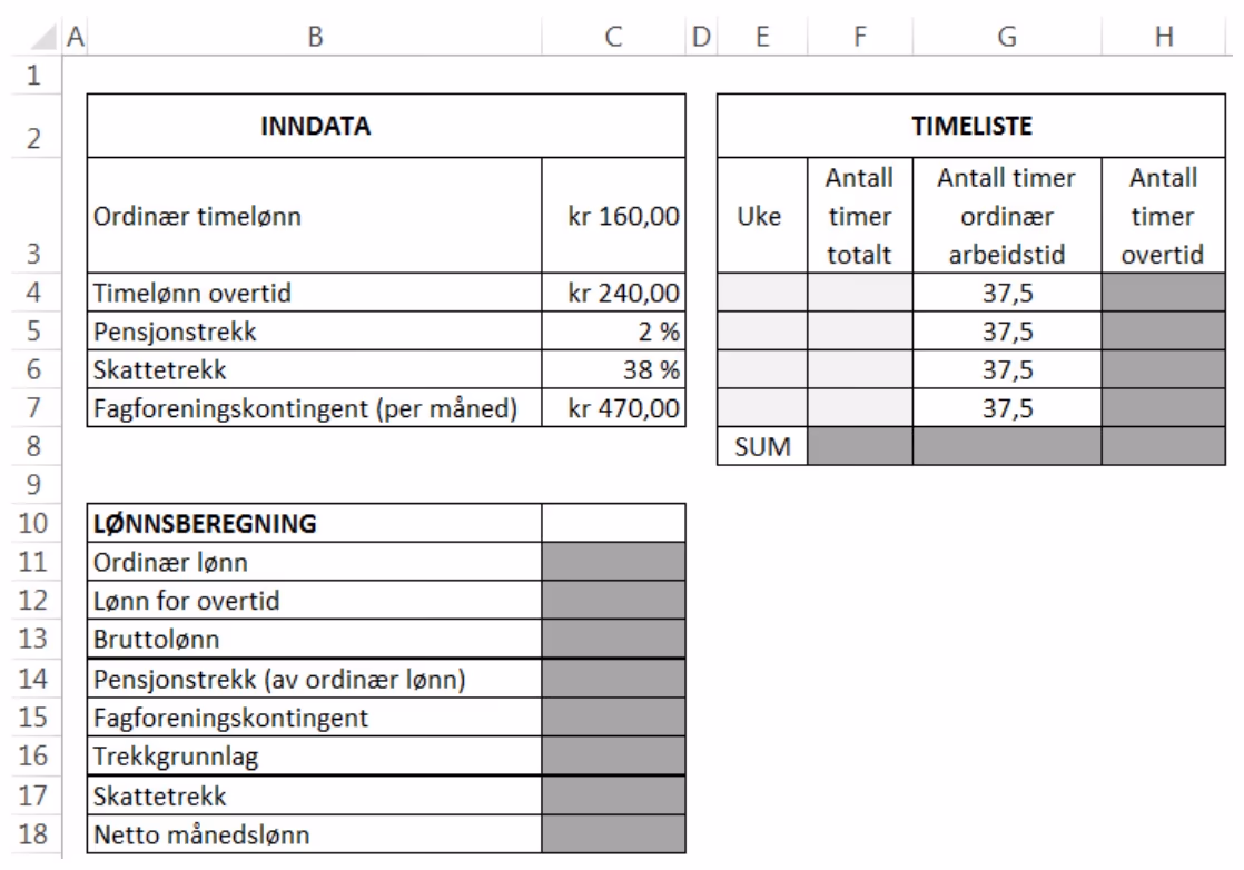 Regneark for lønnsberegning