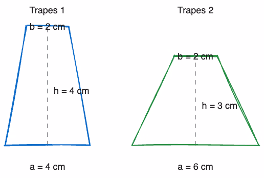 Skisse av to trapeser med areal 12 cm²