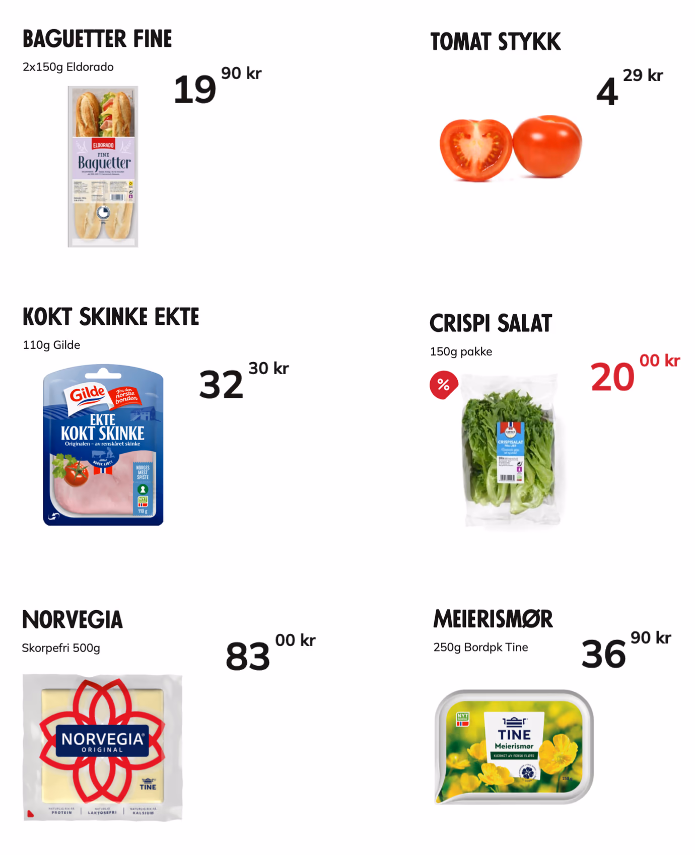 Priser på ingredienser til bagett