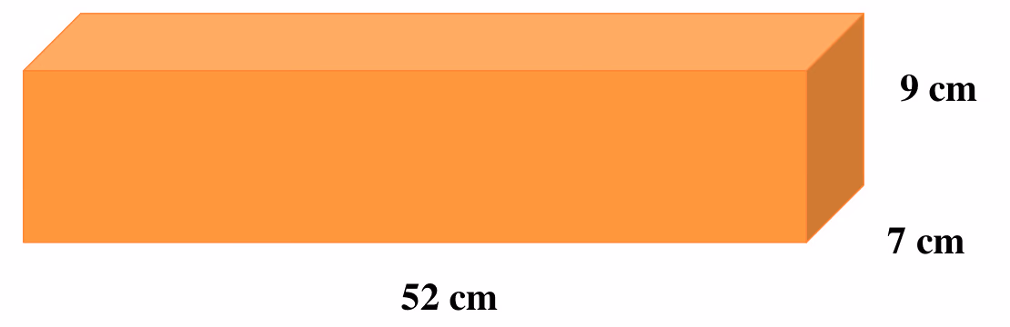 Eske formet som et rett prisme med mål 52 cm, 7 cm og 9 cm