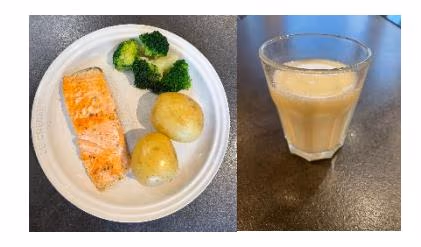 Lunsj med laks, poteter, brokkoli og melk. Kilde: Privat (Udir)