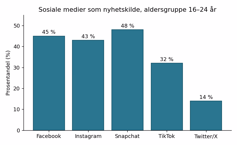 Søylediagram for aldersgruppen 16–24 år