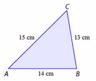 Trekant ABC med sidene AB = 14 cm, BC = 13 cm og AC = 15 cm