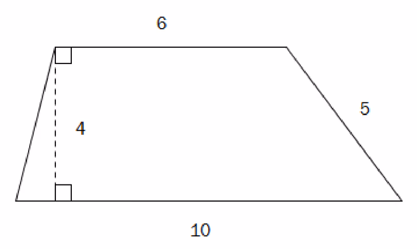 Firkant med parallelle sider 6 og 10, høyde 4 og skrå side 5