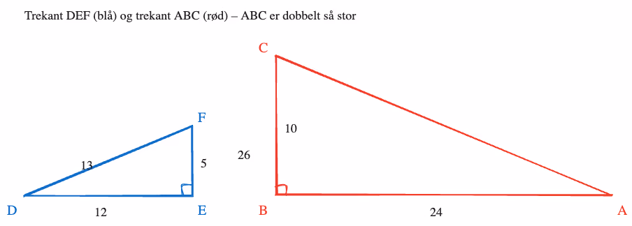 Skisse av trekant DEF og trekant ABC