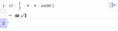 CAS-utregning: 12·(1/2)·4·4·sin(60°) = 48√3