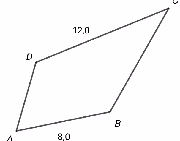 Firkant $ABCD$ med $AB = 8{,}0$ og $DC = 12{,}0$
