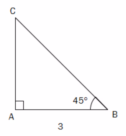 Rettvinklet trekant ABC med rett vinkel i A, AB = 3 og vinkel B = 45°