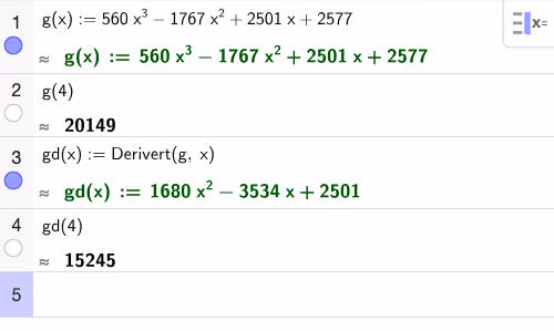 CAS-utregning av g(4) og g'(4)
