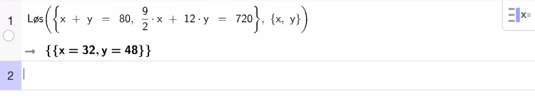 GeoGebra CAS-løsning av likningssystemet