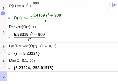 GeoGebra CAS: tabellverdier for h og O