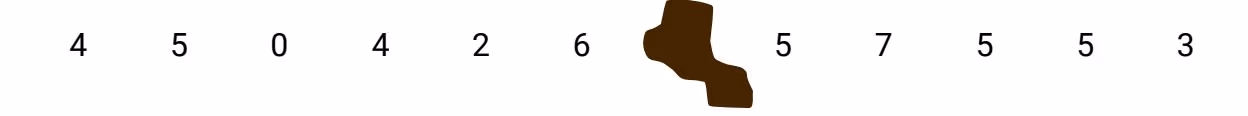 Tolv tall skrevet på en rad: 4, 5, 0, 4, 2, 6, deretter et tall som er skjult av en kaffeflekk, og så 5, 7, 5, 5 og 3.