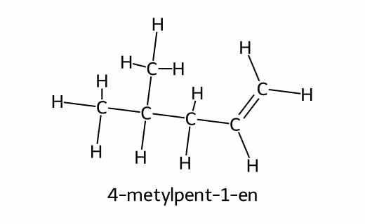 Fullstendig strukturformel for mellomproduktet 4-metylpent-1-en