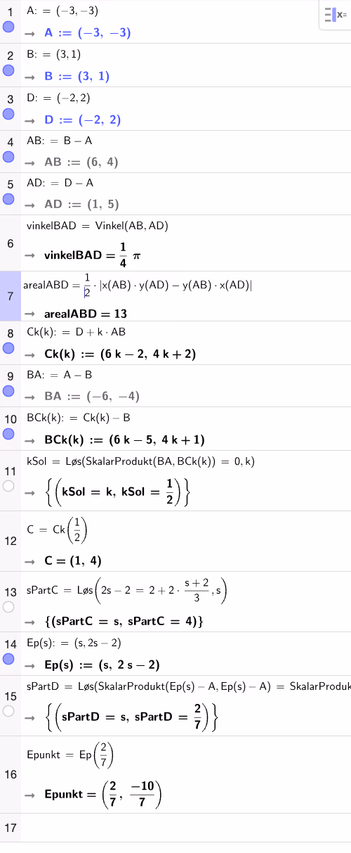 Utregning i GeoGebra CAS