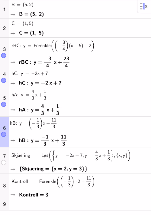 Trekant med høyder — GeoGebra CAS