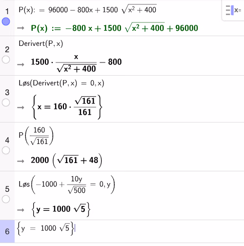 CAS-utregning av P(x), den deriverte og likningen P'(x)=0