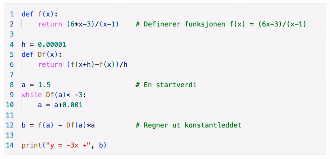 Program som finner tangentlinje til f(x)