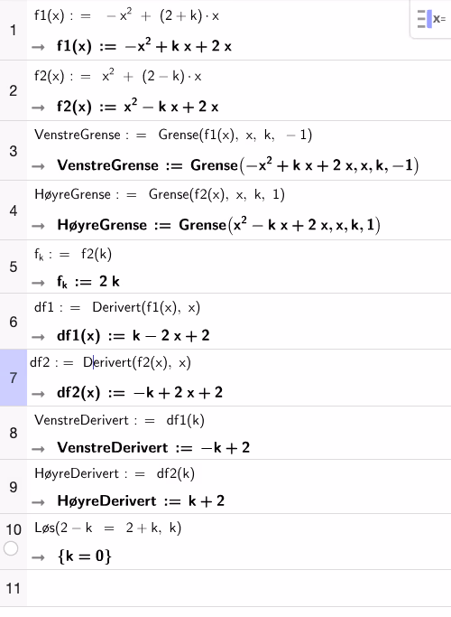 GeoGebra CAS-utregning for oppgave 2