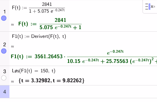 GeoGebra CAS løsning for oppgave 2-1c