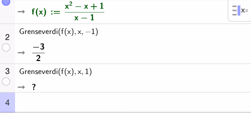 Grenseverdi i x=1 eksisterer ikke