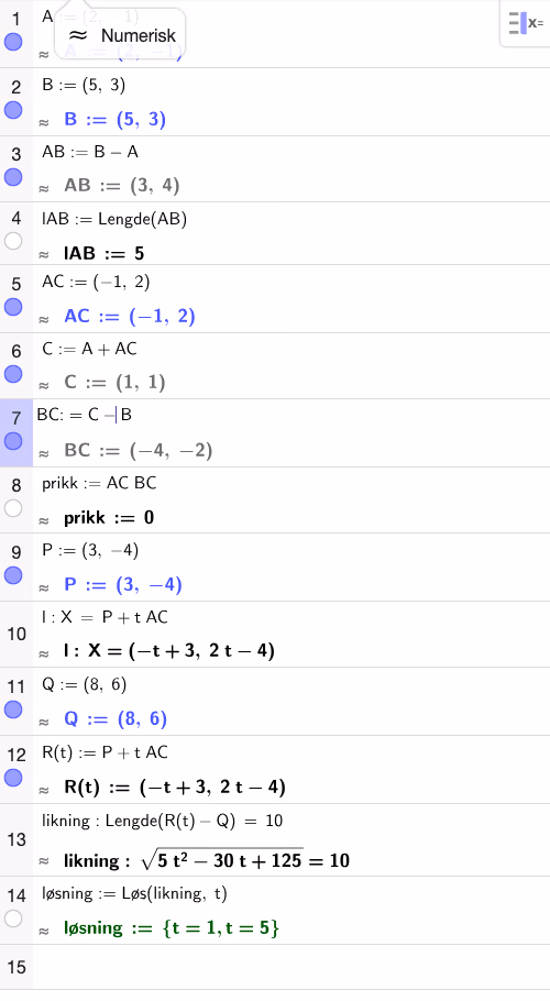 Løsning i GeoGebra CAS