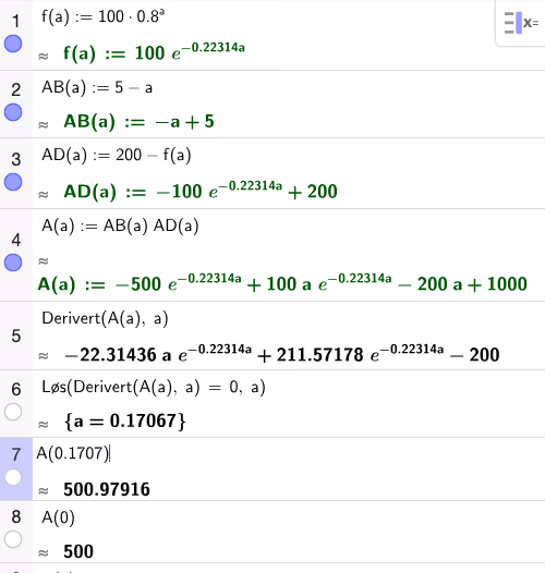 GeoGebra CAS – arealfunksjon og maksimum
