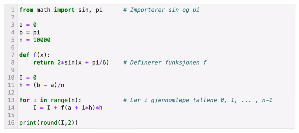 Kode for Riemannsumme