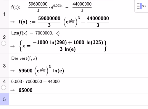 Løsning av differensiallikningen i GeoGebra CAS