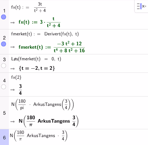 CAS-utregning av f'(x), nullpunkt og f(2)