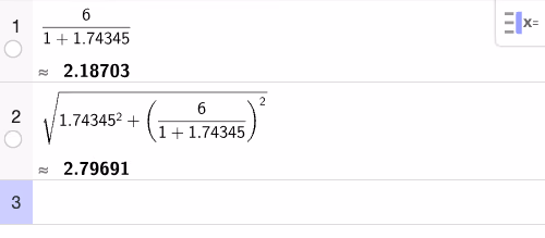 GeoGebra CAS: verdiene til g(x) og avstanden i minimumspunktet