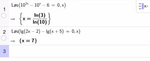 Løsning av eksponentiallikningen og logaritmelikningen i GeoGebra CAS