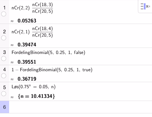 Kombinatorikk og binomisk sannsynlighet i GeoGebra CAS