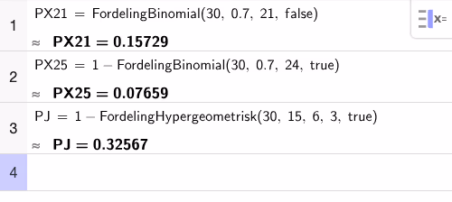 Beregning av binomiske og hypergeometrisk sannsynlighet