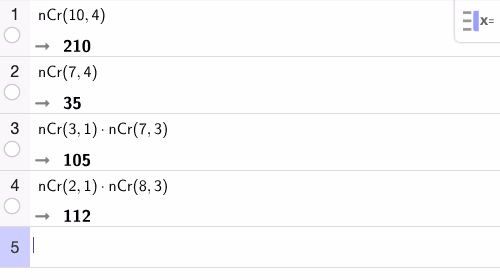 GeoGebra CAS – binomialkoeffisienter