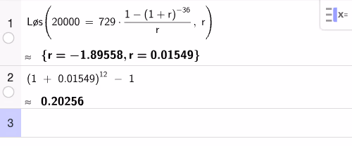 GeoGebra CAS – rente på avbetalingstilbud