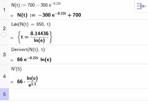 GeoGebra CAS – løser N(t) = 650
