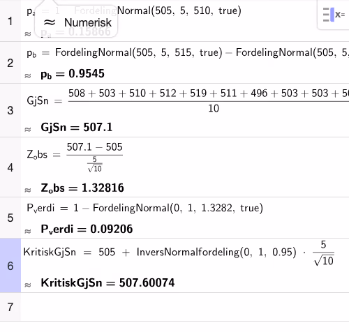 GeoGebra CAS – normalfordeling og hypotesetest