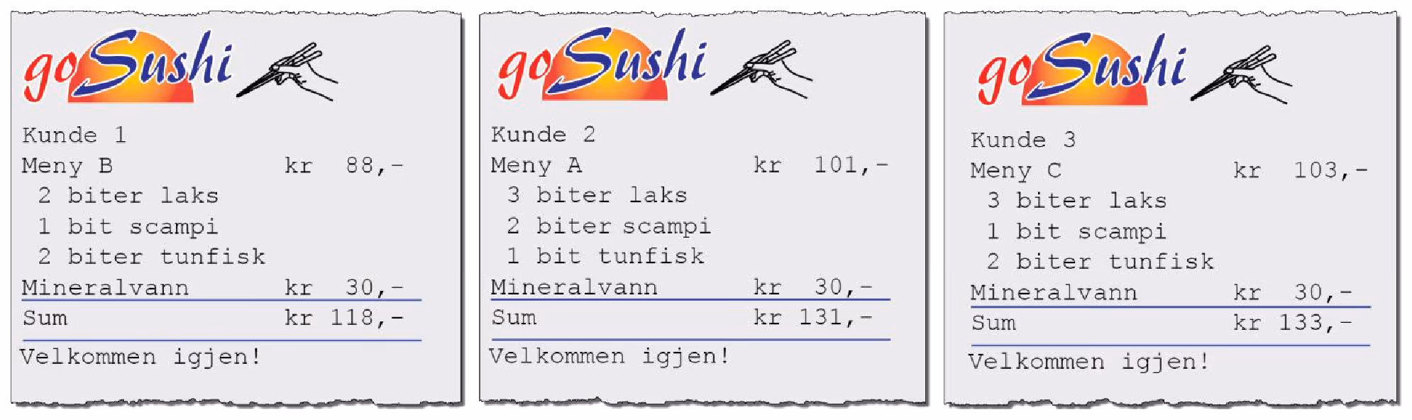 Sushi-kvitteringer