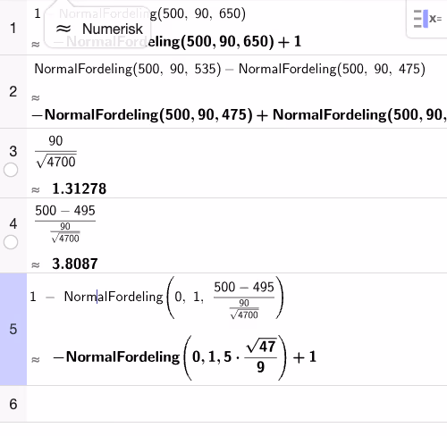 GeoGebra CAS – normalfordeling og hypotesetest