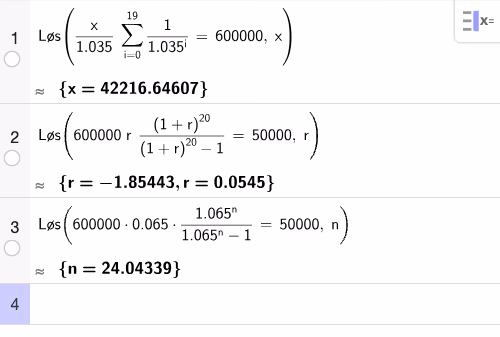 GeoGebra CAS: annuitetslån S2 V2013