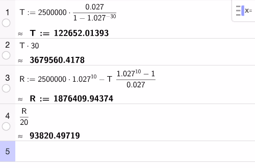 GeoGebra CAS: annuitetslån